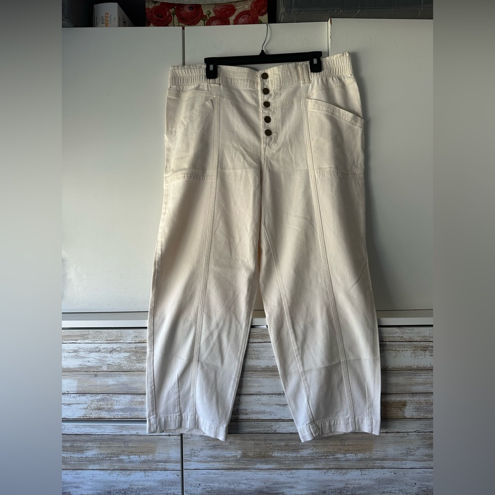 🤍 Knox Rose Ivory Button Front Cropped Wide Leg Pants XL Boho